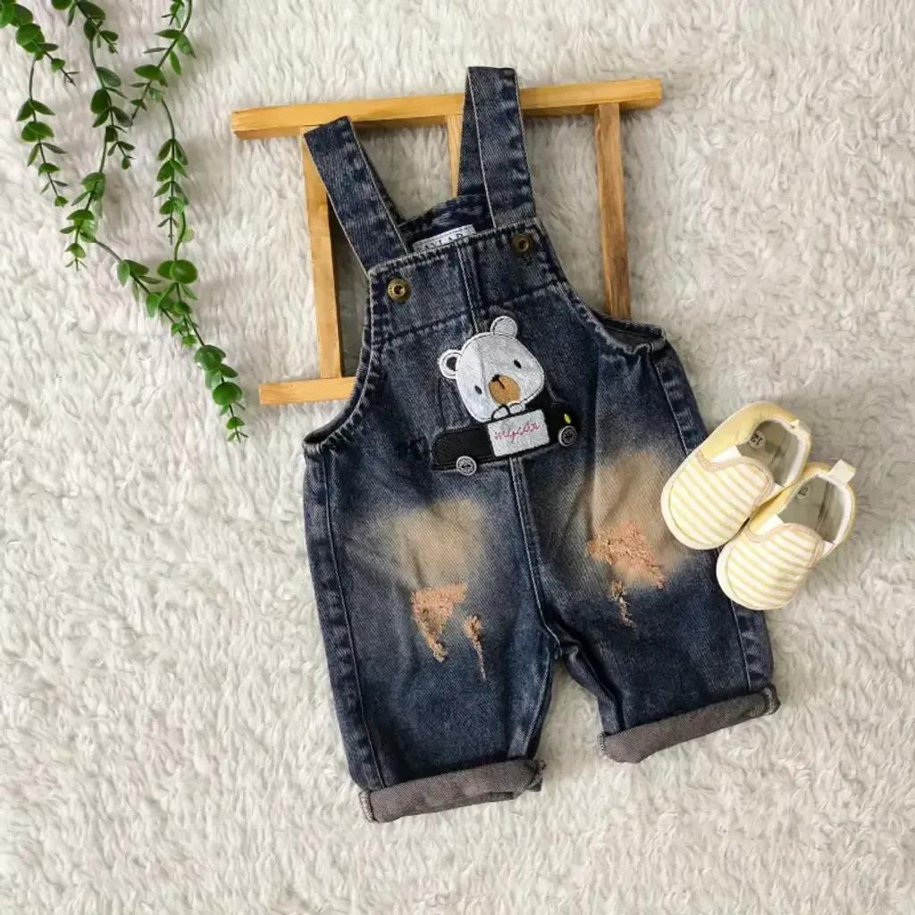 خرید اینترنتی قیمت بیلر شلوارکی جین نوزادی پسرانه طرح تدی ماشین سوار