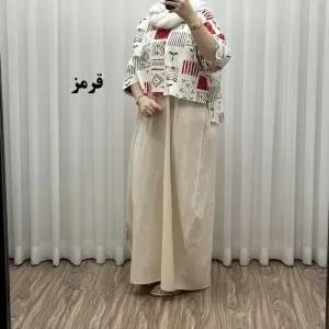خرید اینترنتی قیمت ست کراپ و سارافون لینن زنانه فری سایز مناسب تا 48