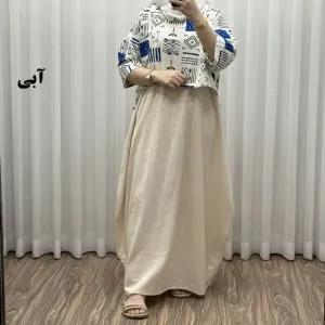 خرید اینترنتی قیمت ست کراپ و سارافون لینن زنانه فری سایز مناسب تا 48