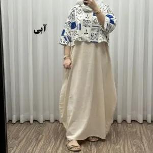 خرید اینترنتی قیمت ست کراپ و سارافون لینن زنانه فری سایز مناسب تا 48