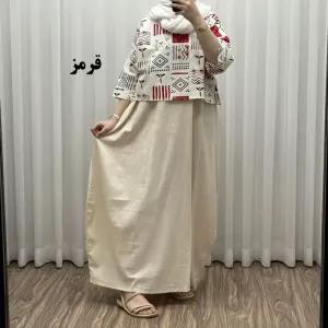 خرید اینترنتی قیمت ست کراپ و سارافون لینن زنانه فری سایز مناسب تا 48