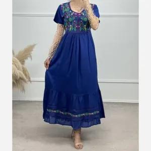 خرید اینترنتی قیمت پیراهن ساحلی نخی گلدوزی شده زنانه فری سایز تا 48 آستردار کمربنددار 6 رنگ