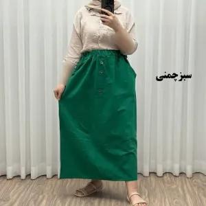 خرید اینترنتی قیمت دامن لینن زنانه و دخترانه فری سایز مناسب تا سایز 48 قد 93 سانتیمتر