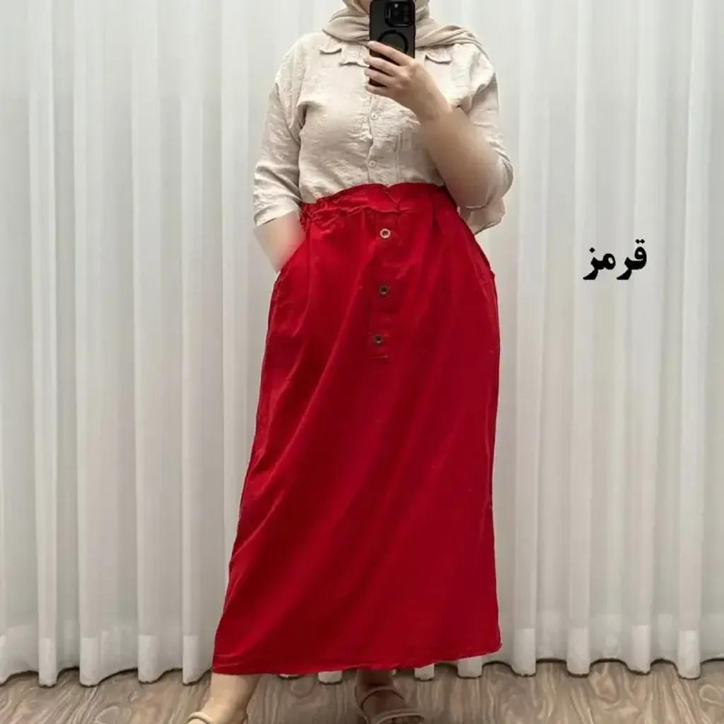 خرید اینترنتی قیمت دامن لینن زنانه و دخترانه فری سایز مناسب تا سایز 48 قد 93 سانتیمتر