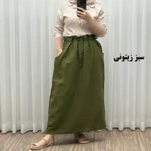خرید اینترنتی قیمت دامن لینن زنانه و دخترانه فری سایز مناسب تا سایز 48 قد 93 سانتیمتر