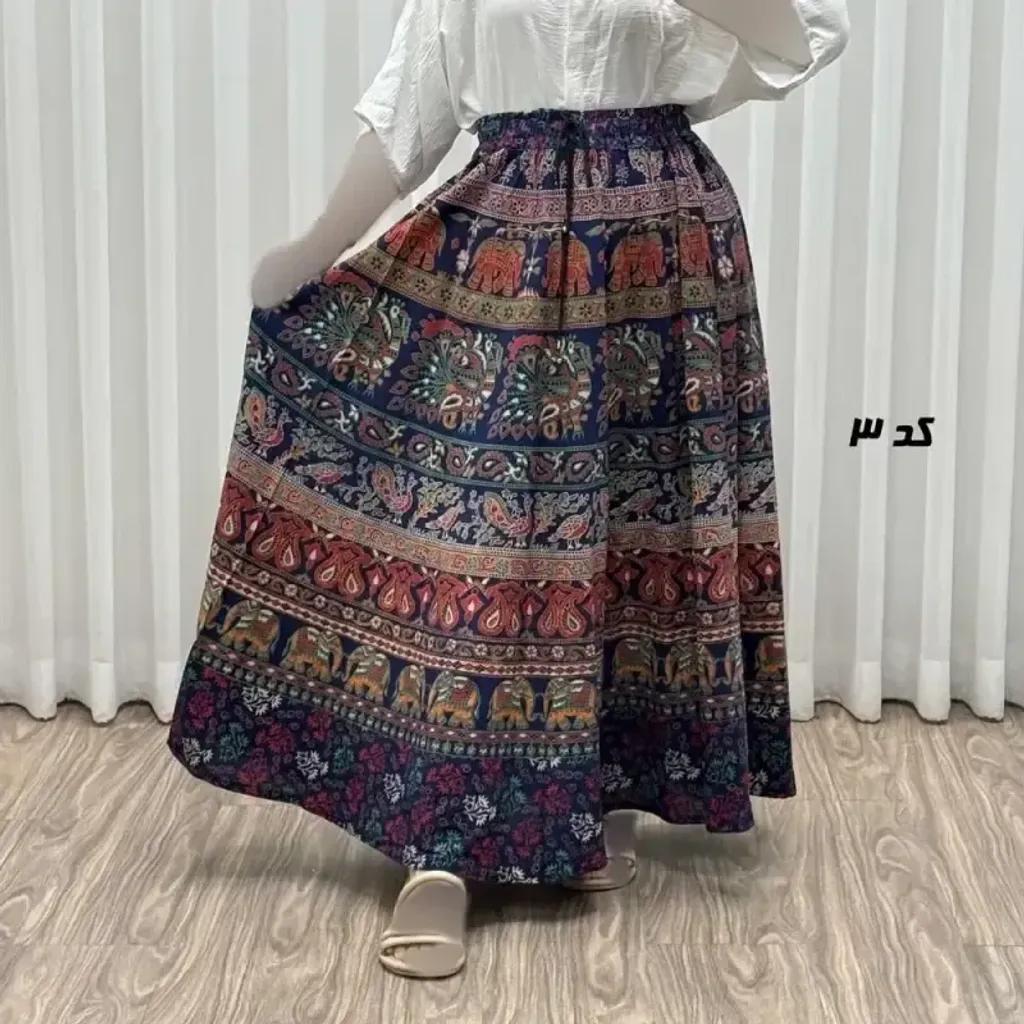 خرید اینترنتی قیمت دامن زنانه لنگی کتان فری سایز مناسب تا سایز 52