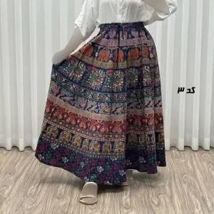 خرید اینترنتی قیمت دامن زنانه لنگی کتان فری سایز مناسب تا سایز 52