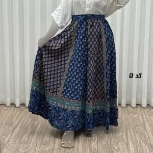 خرید اینترنتی قیمت دامن زنانه لنگی کتان فری سایز مناسب تا سایز 52