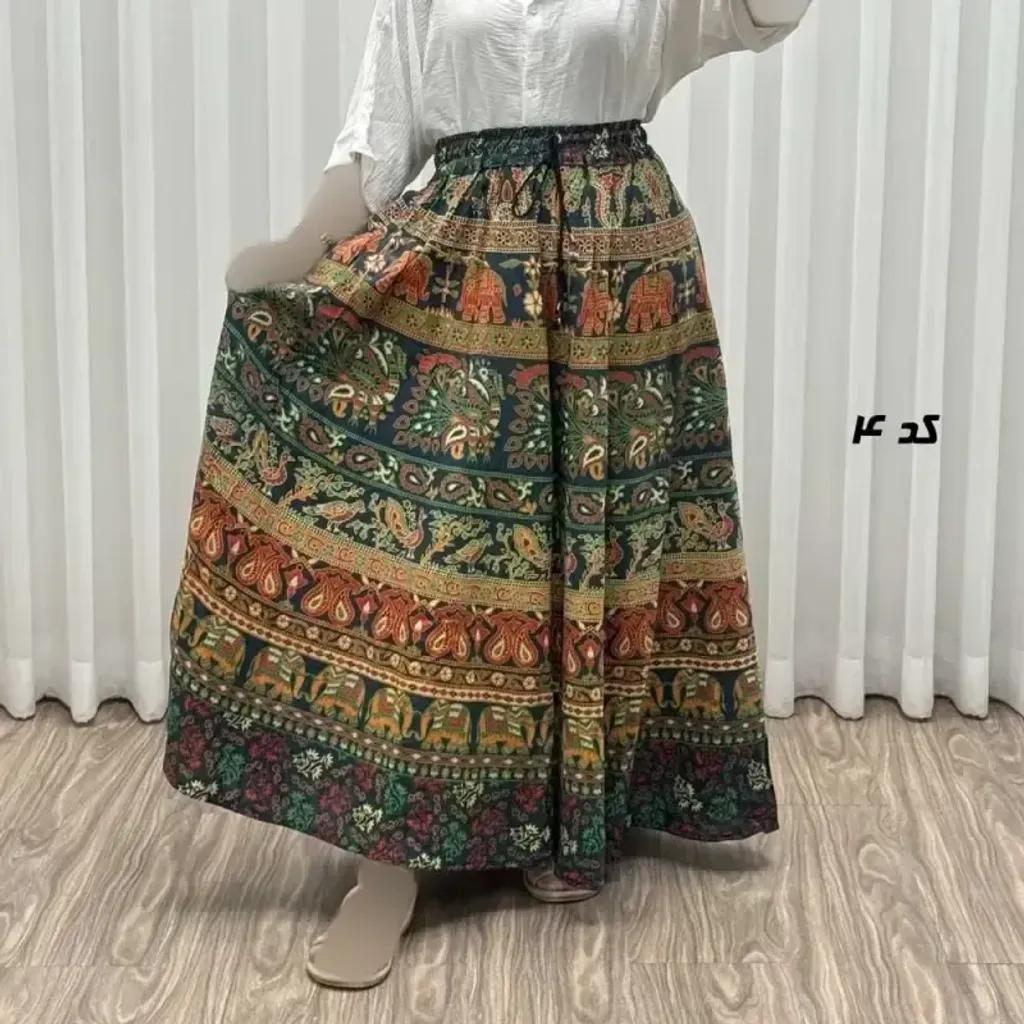 خرید اینترنتی قیمت دامن زنانه لنگی کتان فری سایز مناسب تا سایز 52