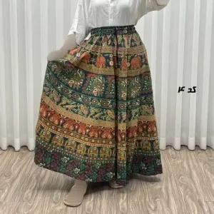 خرید اینترنتی قیمت دامن زنانه لنگی کتان فری سایز مناسب تا سایز 52