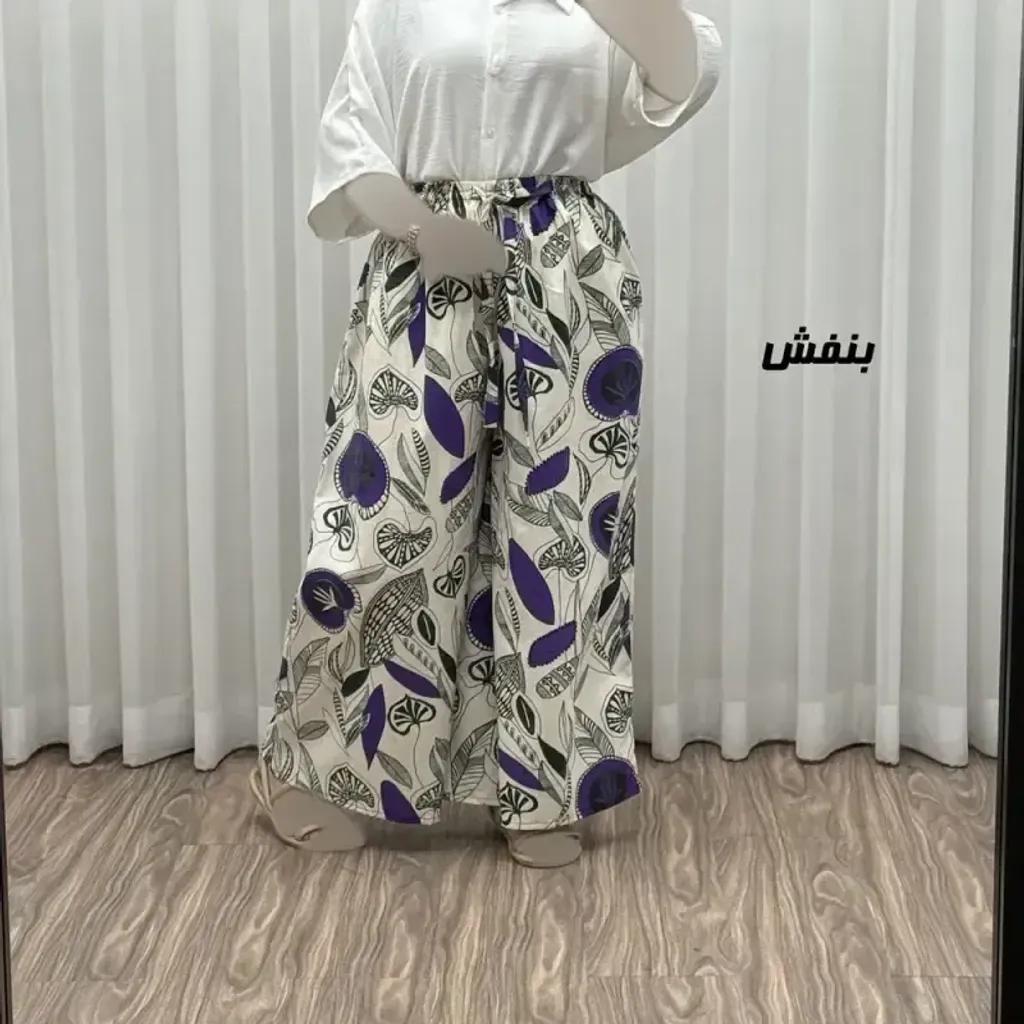 خرید اینترنتی قیمت دامن شلواری لنین زنانه فری سایز مناسب تا سایز 50 کد P1793