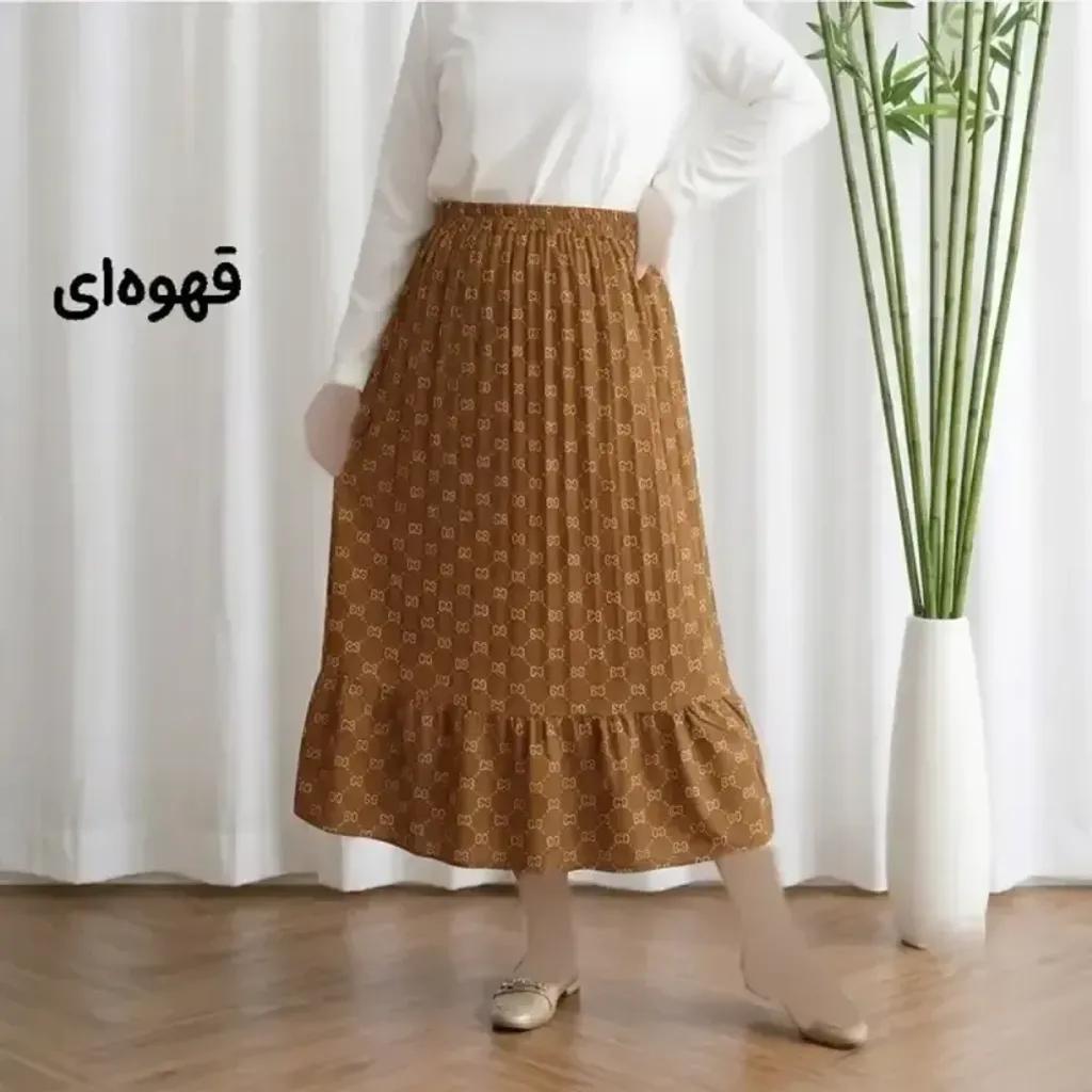 خرید اینترنتی قیمت دامن نخی زنانه و دخترانه فری سایز پارچه خارجی گوچی