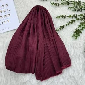 خرید اینترنتی قیمت شال پلیسه نخی ساده زنانه قواره بزرگ 190x70 سانتیمتر بدون آبرفت و چروک
