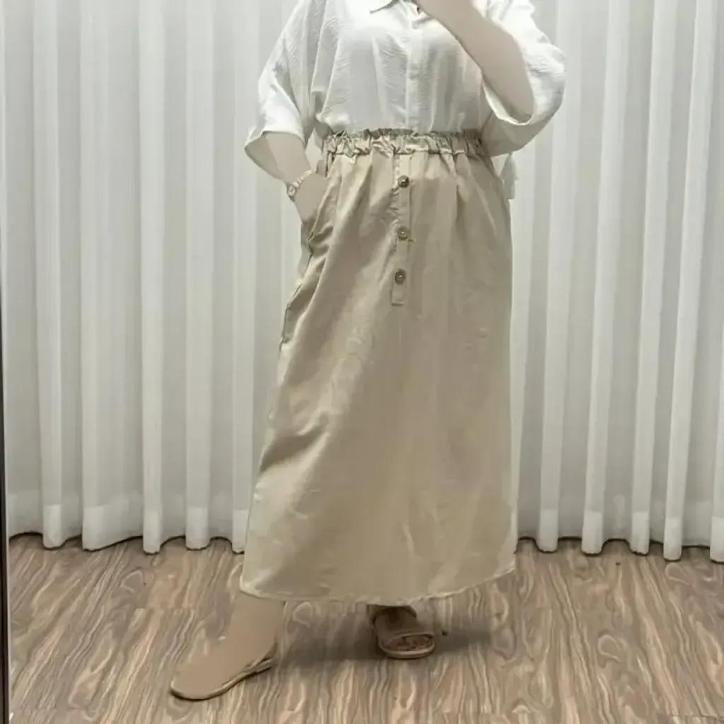 خرید اینترنتی قیمت دامن لینن شمسی کد 1371 فری سایز تا 48 قد 95 سانتیمتر چهارفصل زنانه روزمره