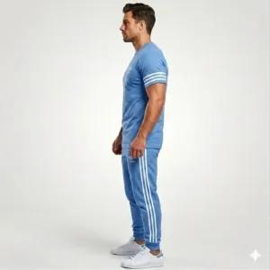 خرید اینترنتی قیمت ست تیشرت و شلوار مردانه مدل OMBLU جنس پارچه مولینه رنگ آبی