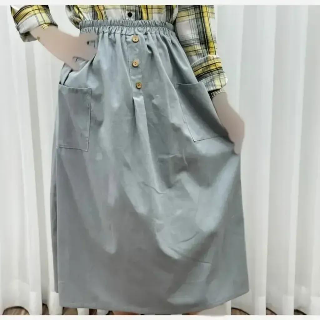 خرید اینترنتی قیمت دامن لنین جلو جیب فری سایز مناسب تا سایز 48