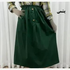 خرید اینترنتی قیمت دامن لنین جلو جیب فری سایز مناسب تا سایز 48
