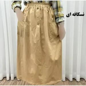 خرید اینترنتی قیمت دامن لنین جلو جیب فری سایز مناسب تا سایز 48