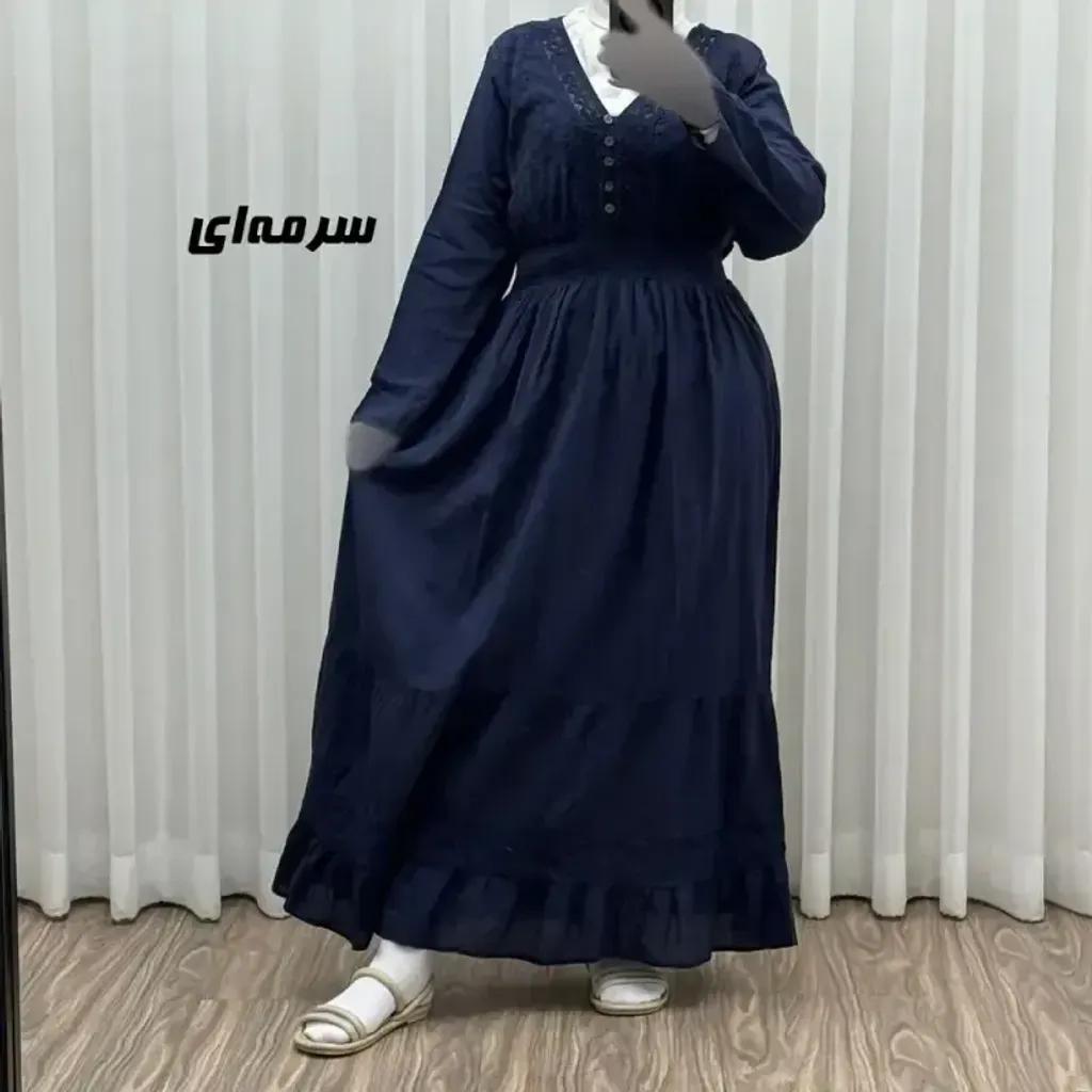 خرید اینترنتی قیمت پیراهن ساحلی زنانه آستین بلند نخی تافته فری سایز مدل سلن دکمه دار آستردار