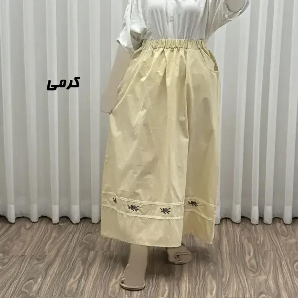 خرید اینترنتی قیمت دامن لینن نچرال گلدوزی شده زنانه فری سایز مناسب تا 46