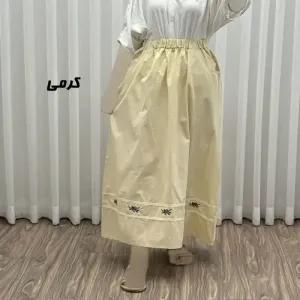 خرید اینترنتی قیمت دامن لینن نچرال گلدوزی شده زنانه فری سایز مناسب تا 46