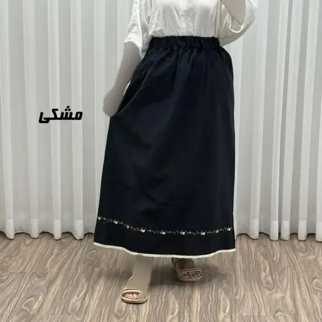 خرید اینترنتی قیمت دامن لینن نچرال گلدوزی شده زنانه فری سایز مناسب تا 46