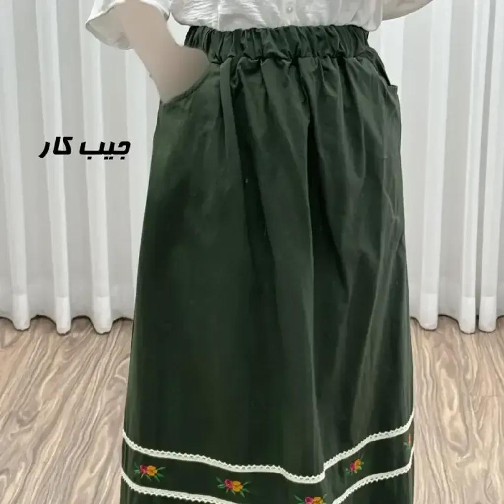 خرید اینترنتی قیمت دامن لینن نچرال گلدوزی شده زنانه فری سایز مناسب تا 46