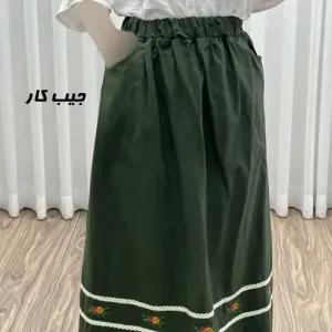 خرید اینترنتی قیمت دامن لینن نچرال گلدوزی شده زنانه فری سایز مناسب تا 46