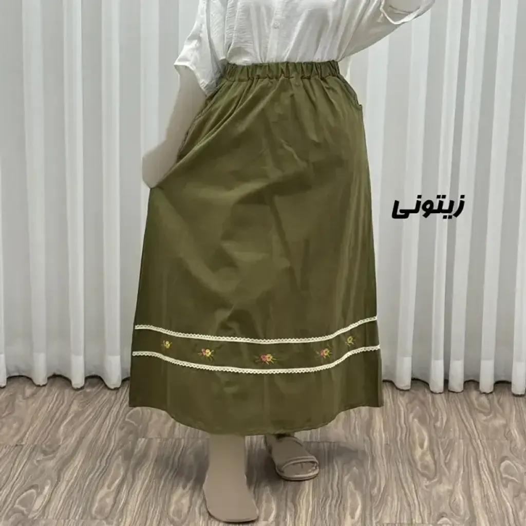 خرید اینترنتی قیمت دامن لینن نچرال گلدوزی شده زنانه فری سایز مناسب تا 46