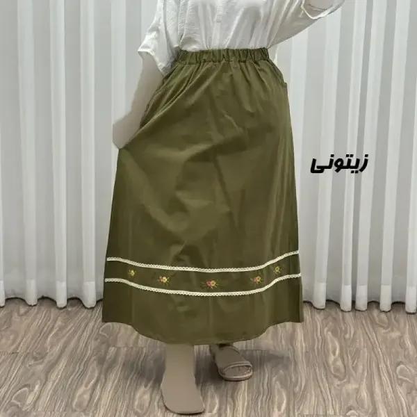 دامن لینن نچرال گلدوزی شده زنانه فری سایز مناسب تا 46