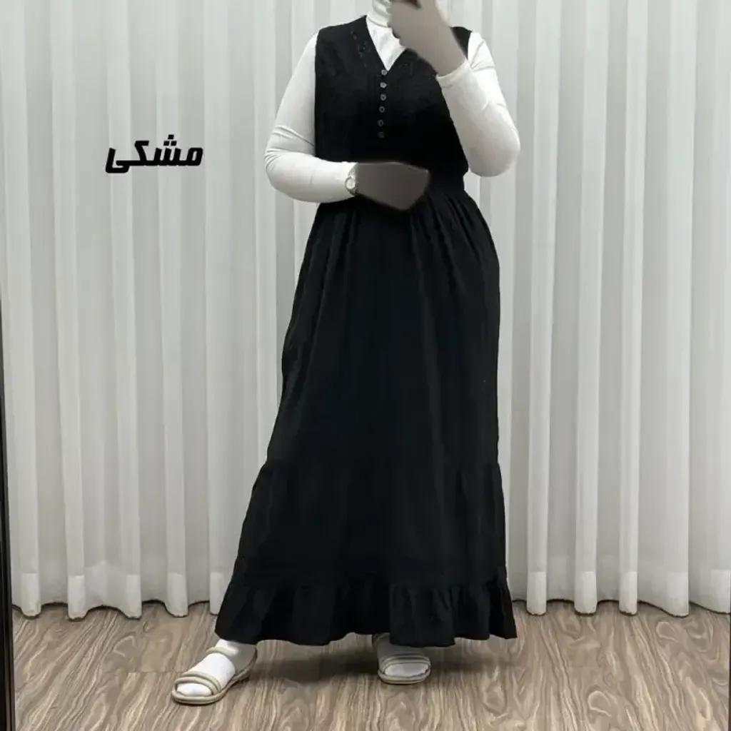 خرید اینترنتی قیمت پیراهن ساحلی زنانه مدل سلن جنس نخ تافته سنگشور فری سایز آستردار