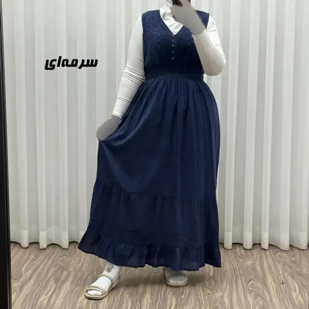 خرید اینترنتی قیمت پیراهن ساحلی زنانه مدل سلن جنس نخ تافته سنگشور فری سایز آستردار