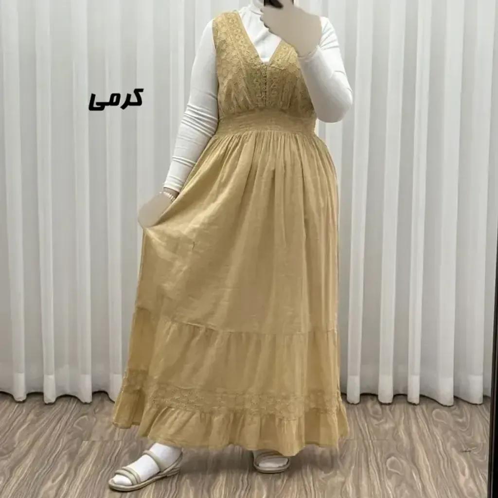 خرید اینترنتی قیمت پیراهن ساحلی زنانه مدل سلن جنس نخ تافته سنگشور فری سایز آستردار