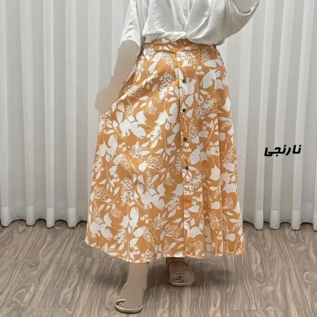 خرید اینترنتی قیمت دامن زنانه لینن تمام دکمه فری سایز مناسب تا سایز 44