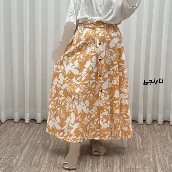 دامن زنانه لینن تمام دکمه فری سایز مناسب تا سایز 44