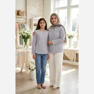 خرید اینترنتی قیمت شومیز دخترانه جلو باز دکمه دار نخ ترک مناسب سن 9 تا 14 سال