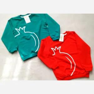 خرید اینترنتی قیمت بلوز یلدایی دخترانه و پسرانه طرح انار دورس پنبه ای سایز 2 تا 12 سال