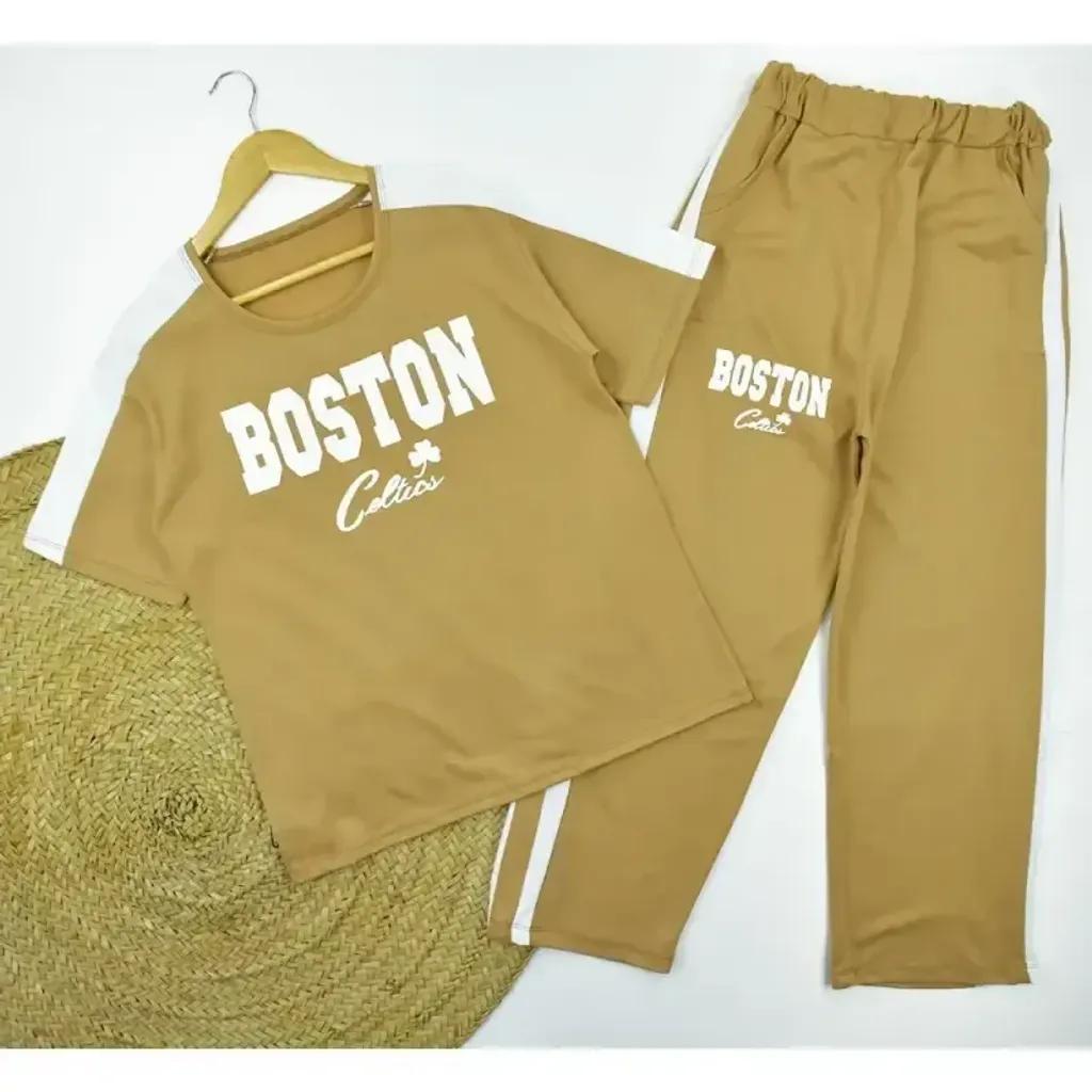 خرید اینترنتی قیمت ست تیشرت و شلوار زنانه طرح BOSTON کد 11740 فری سایز