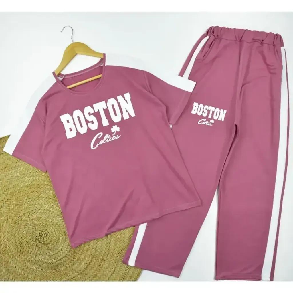 خرید اینترنتی قیمت ست تیشرت و شلوار زنانه طرح BOSTON کد 11740 فری سایز