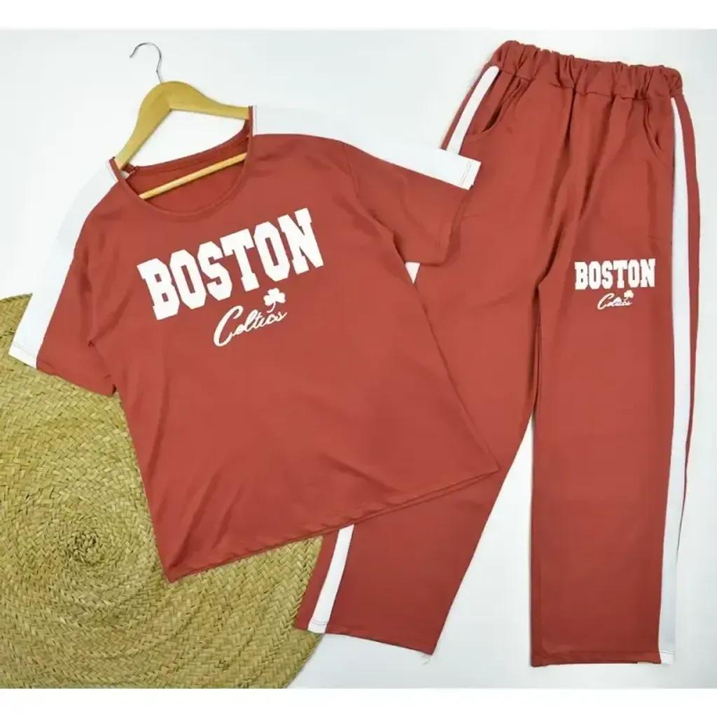 خرید اینترنتی قیمت ست تیشرت و شلوار زنانه طرح BOSTON کد 11740 فری سایز