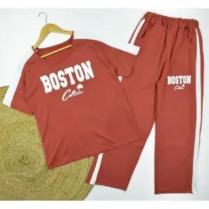 خرید اینترنتی قیمت ست تیشرت و شلوار زنانه طرح BOSTON کد 11740 فری سایز