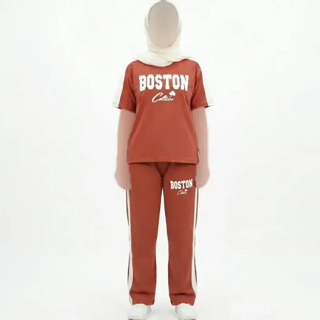 خرید اینترنتی قیمت ست تیشرت و شلوار زنانه طرح BOSTON کد 11740 فری سایز
