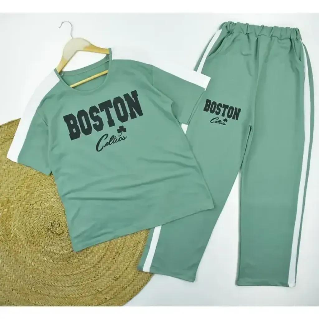 خرید اینترنتی قیمت ست تیشرت و شلوار زنانه طرح BOSTON کد 11740 فری سایز