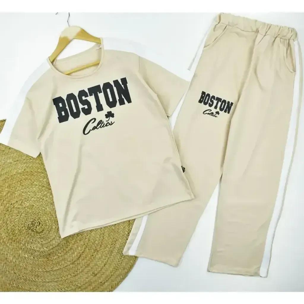 خرید اینترنتی قیمت ست تیشرت و شلوار زنانه طرح BOSTON کد 11740 فری سایز