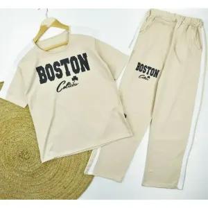 خرید اینترنتی قیمت ست تیشرت و شلوار زنانه طرح BOSTON کد 11740 فری سایز