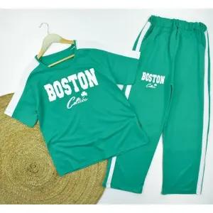 خرید اینترنتی قیمت ست تیشرت و شلوار زنانه طرح BOSTON کد 11740 فری سایز