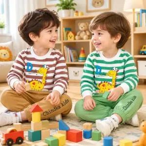 خرید اینترنتی قیمت بلوز شلوار پسرانه طرح دایناسور جنس اسپان سایز 40 تا 55 مناسب 2 تا 8 سال