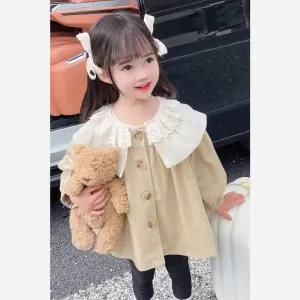 خرید اینترنتی قیمت پالتو کتان آستردار وارداتی بچهگانه مناسب 1 تا 6 سال