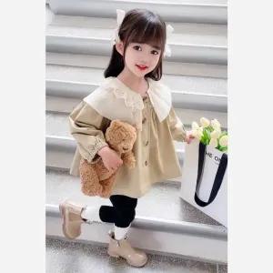 خرید اینترنتی قیمت پالتو کتان آستردار وارداتی بچهگانه مناسب 1 تا 6 سال