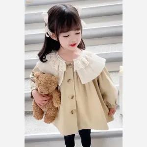 خرید اینترنتی قیمت پالتو کتان آستردار وارداتی بچهگانه مناسب 1 تا 6 سال